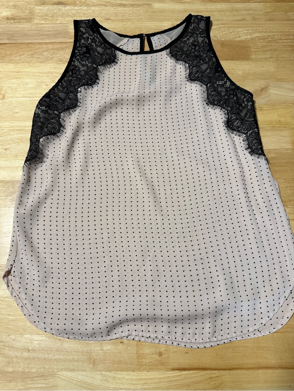 LOFT Women’s Sleeveless Polka Dot Lace Tank Top Pink Beige Black Size Small